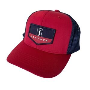 NEW PGA Tour Mesh Back Snap Back Hat Cap Golf Adjustable Red Blue - OSFM